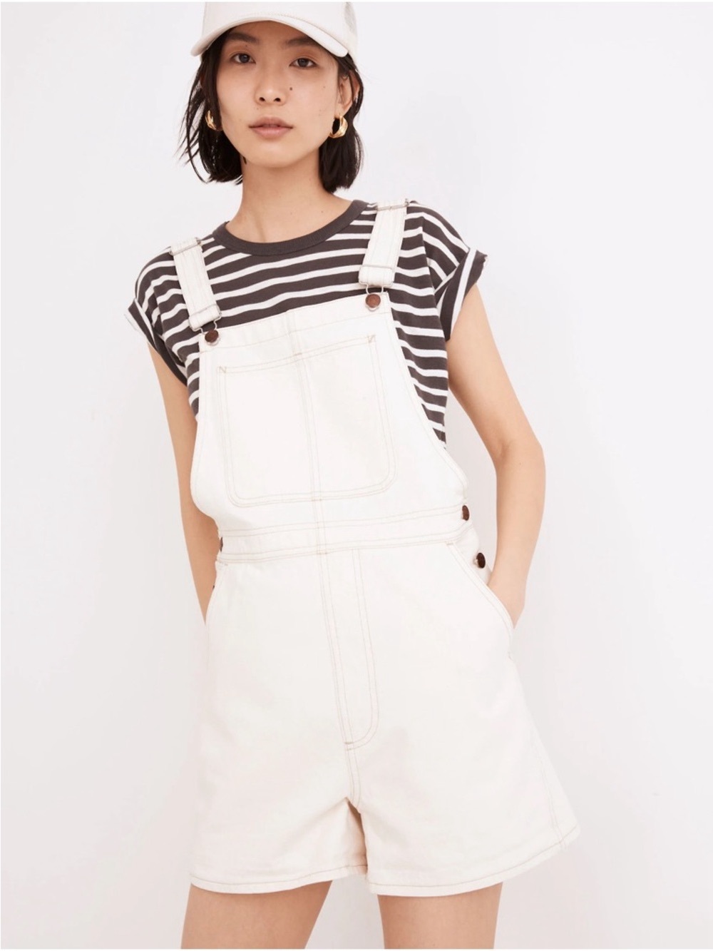Madewellโ Denim Corsica Short Overalls in Cream Size XXL
